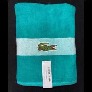 Lacoste Bath Towel 100% Cotton Loops Colorblocked  Turquoise 30x52 OEKO-TEX